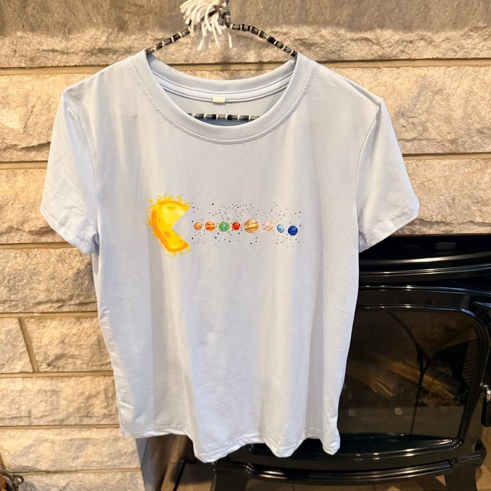 Solar System Graphic Women’s T-Shirt - Light Blue Medium